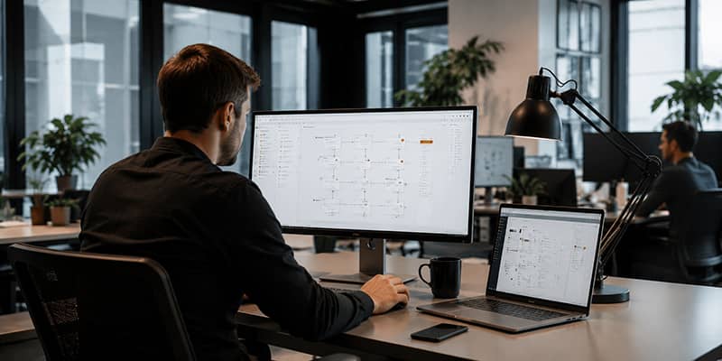 Especialista configurando flujos de automatización e integración entre herramientas empresariales.