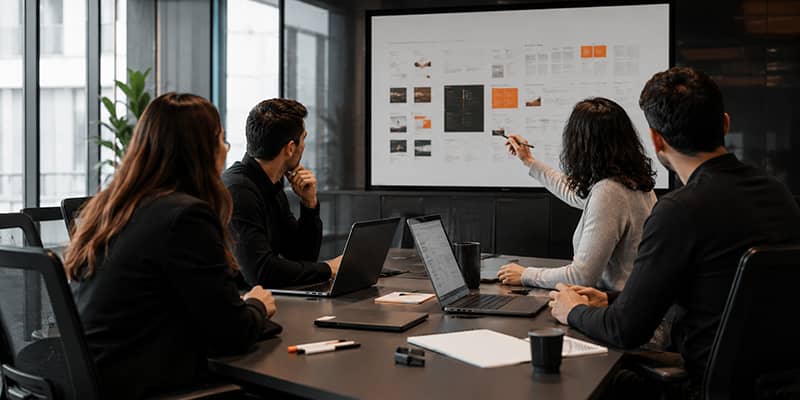 Consultores tecnológicos analizando oportunidades de implementación de inteligencia artificial en una empresa.
